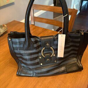 NWT Sequoia Paris Pebble Leather Grey & Black Tote/Shoulder Bag.